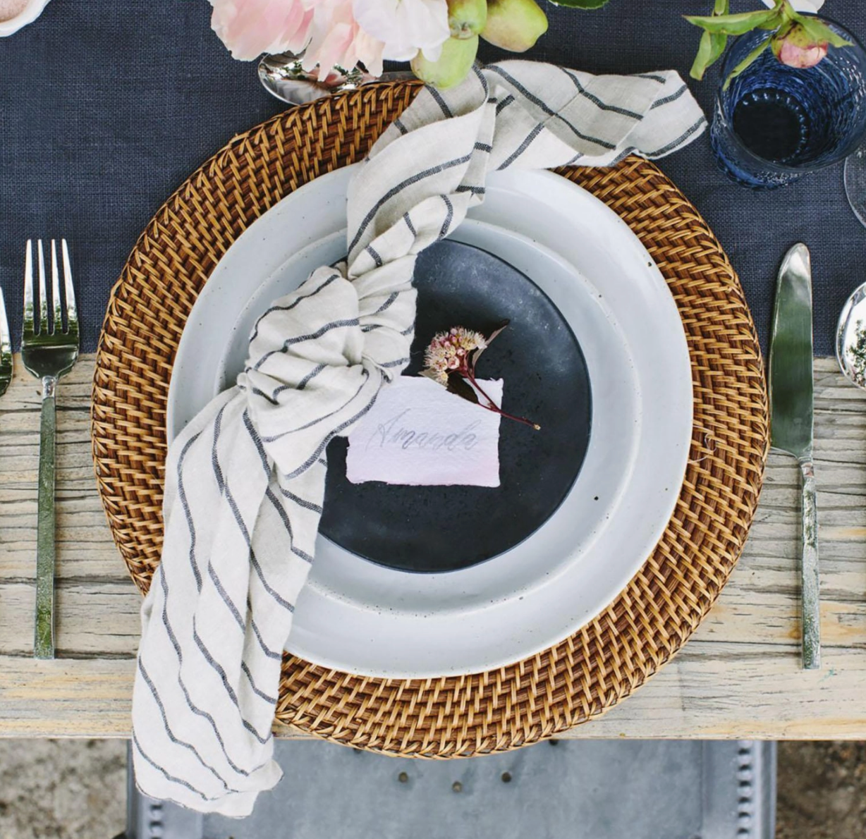 Square on sale rattan chargers